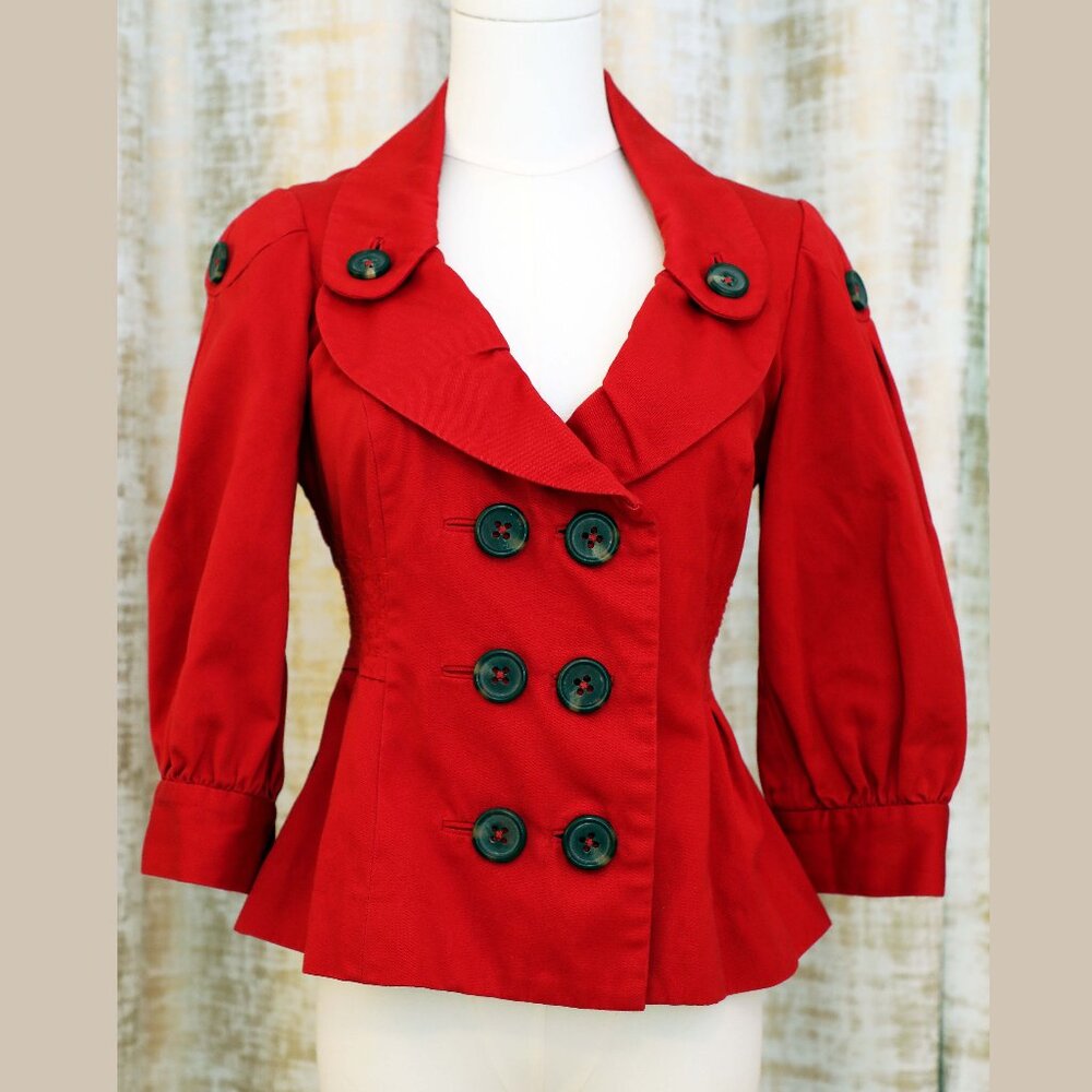 Red Casual Fitted Jacket 5/8 Sleeve Size 4